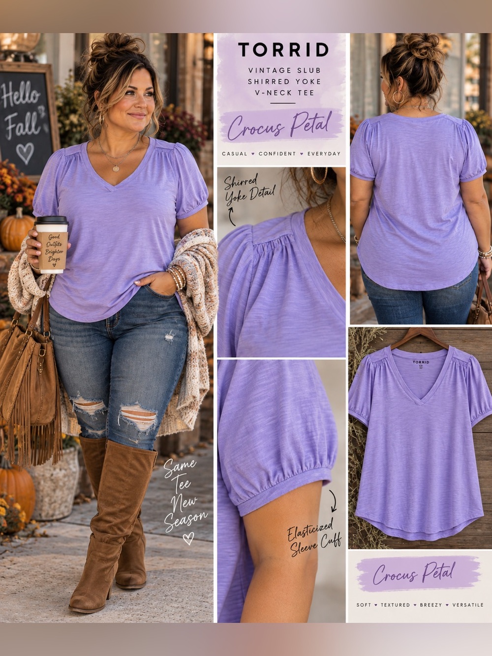 TORRID Vintage Slub Shirred Yoke VNeck Tee NWT